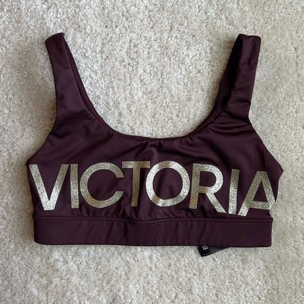 NWOT Victoria's Secret Purple Gold Shimmer Athletic Sports Bra -Light Support